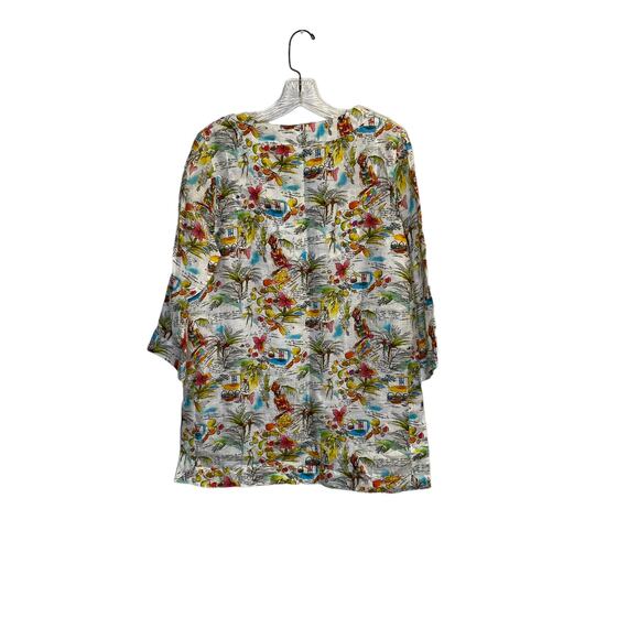 michael's women floral print beach tunic blouse Linen sz m v neck 3/4 sleeve - Picture 10 of 10